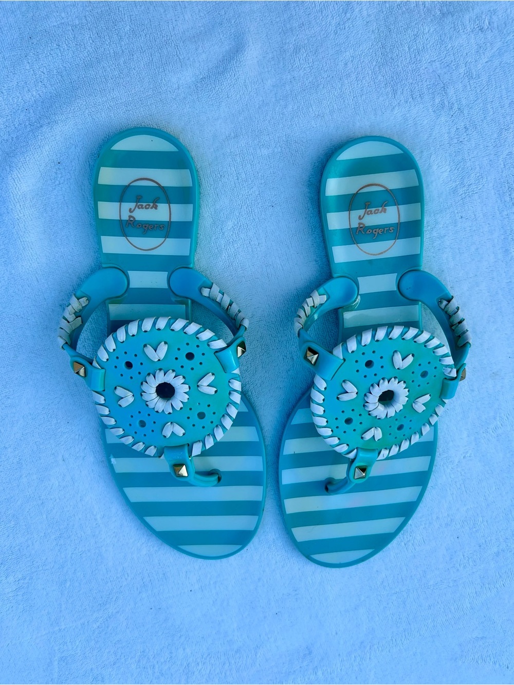 Jack Rogers Women’s Georgica Blue White Stripe Jelly Flip Flop Sandal sz.7